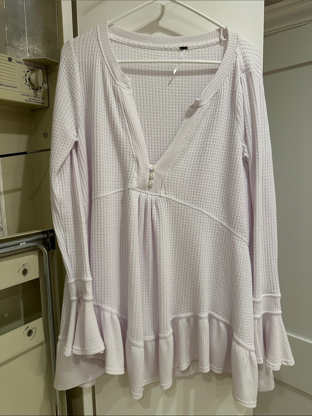 Free People White Waffle Texture Henley Top